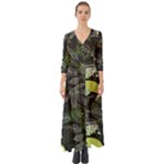 Leaves Floral Pattern Nature Button Up Boho Maxi Dress