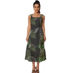 Leaves Floral Pattern Nature Square Neckline Tiered Midi Dress
