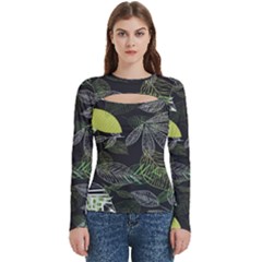 Leaves Floral Pattern Nature Women s Cut Out Long Sleeve T