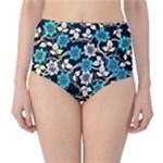 Blue Flower Floral Flora Naure Pattern Classic High-Waist Bikini Bottoms