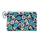 Blue Flower Floral Flora Naure Pattern Canvas Cosmetic Bag (Medium)