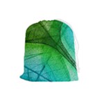 3d Leaves Texture Sheet Blue Green Drawstring Pouch (Large)