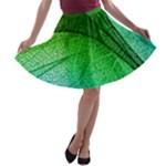 3d Leaves Texture Sheet Blue Green A-line Skater Skirt