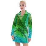 3d Leaves Texture Sheet Blue Green Women s Long Sleeve Casual Dress