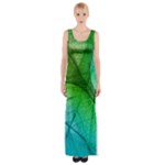 3d Leaves Texture Sheet Blue Green Thigh Split Maxi Dress