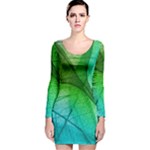 3d Leaves Texture Sheet Blue Green Long Sleeve Velvet Bodycon Dress