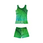 3d Leaves Texture Sheet Blue Green Kids  Boyleg Swimsuit