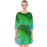3d Leaves Texture Sheet Blue Green Smock Dress
