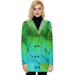 3d Leaves Texture Sheet Blue Green Button Up Hooded Coat 
