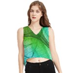 3d Leaves Texture Sheet Blue Green V-Neck Cropped Tank Top