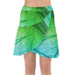 3d Leaves Texture Sheet Blue Green Wrap Front Skirt
