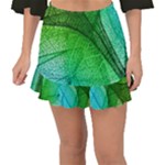 3d Leaves Texture Sheet Blue Green Fishtail Mini Chiffon Skirt