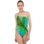 3d Leaves Texture Sheet Blue Green Classic One Shoulder Swimsuit