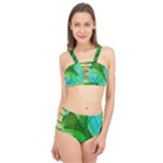 3d Leaves Texture Sheet Blue Green Cage Up Bikini Set