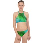 3d Leaves Texture Sheet Blue Green Halter Bikini Set