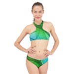 3d Leaves Texture Sheet Blue Green High Neck Bikini Set