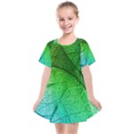 3d Leaves Texture Sheet Blue Green Kids  Smock Dress