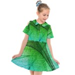 3d Leaves Texture Sheet Blue Green Kids  Short Sleeve Shirt Dress