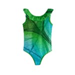 3d Leaves Texture Sheet Blue Green Kids  Frill Swimsuit