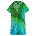 3d Leaves Texture Sheet Blue Green Kids  Boyleg Half Suit Swimwear