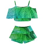 3d Leaves Texture Sheet Blue Green Kids  Off Shoulder Skirt Bikini
