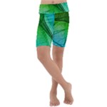 3d Leaves Texture Sheet Blue Green Kids  Lightweight Velour Cropped Yoga Leggings