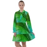 3d Leaves Texture Sheet Blue Green All Frills Chiffon Dress
