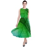 3d Leaves Texture Sheet Blue Green Round Neck Boho Dress