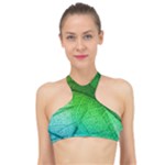3d Leaves Texture Sheet Blue Green High Neck Bikini Top