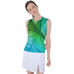 3d Leaves Texture Sheet Blue Green Women s Sleeveless Sports Top