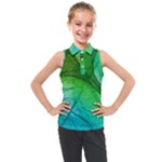 3d Leaves Texture Sheet Blue Green Kids  Sleeveless Polo T-Shirt