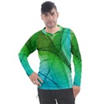 3d Leaves Texture Sheet Blue Green Men s Pique Long Sleeve T-Shirt
