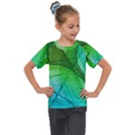3d Leaves Texture Sheet Blue Green Kids  Mesh Piece T-Shirt