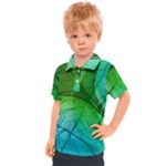 3d Leaves Texture Sheet Blue Green Kids  Polo T-Shirt