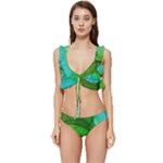 3d Leaves Texture Sheet Blue Green Low Cut Ruffle Edge Bikini Set