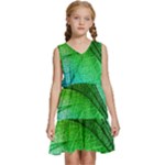 3d Leaves Texture Sheet Blue Green Kids  Sleeveless Tiered Mini Dress