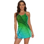 3d Leaves Texture Sheet Blue Green 2-in-1 Flare Activity Dress