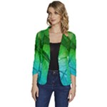 3d Leaves Texture Sheet Blue Green Women s One-Button 3/4 Sleeve Short Jacket
