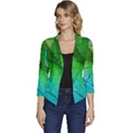 3d Leaves Texture Sheet Blue Green Women s Casual 3/4 Sleeve Spring Jacket
