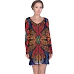 Fractal Floral Flora Ring Colorful Neon Art Long Sleeve Nightdress