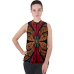Fractal Floral Flora Ring Colorful Neon Art Mock Neck Chiffon Sleeveless Top