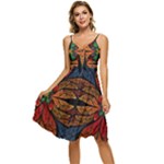Fractal Floral Flora Ring Colorful Neon Art Sleeveless Tie Front Chiffon Dress