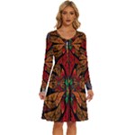 Fractal Floral Flora Ring Colorful Neon Art Long Sleeve Dress With Pocket