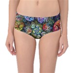 Floral Fractal 3d Art Pattern Mid-Waist Bikini Bottoms