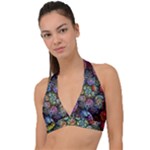 Floral Fractal 3d Art Pattern Halter Plunge Bikini Top