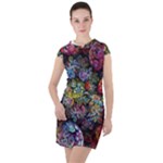 Floral Fractal 3d Art Pattern Drawstring Hooded Dress