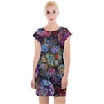 Floral Fractal 3d Art Pattern Cap Sleeve Bodycon Dress
