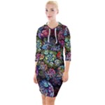 Floral Fractal 3d Art Pattern Quarter Sleeve Hood Bodycon Dress
