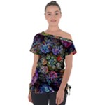 Floral Fractal 3d Art Pattern Off Shoulder Tie-Up T-Shirt