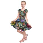 Floral Fractal 3d Art Pattern Kids  Short Sleeve Dress